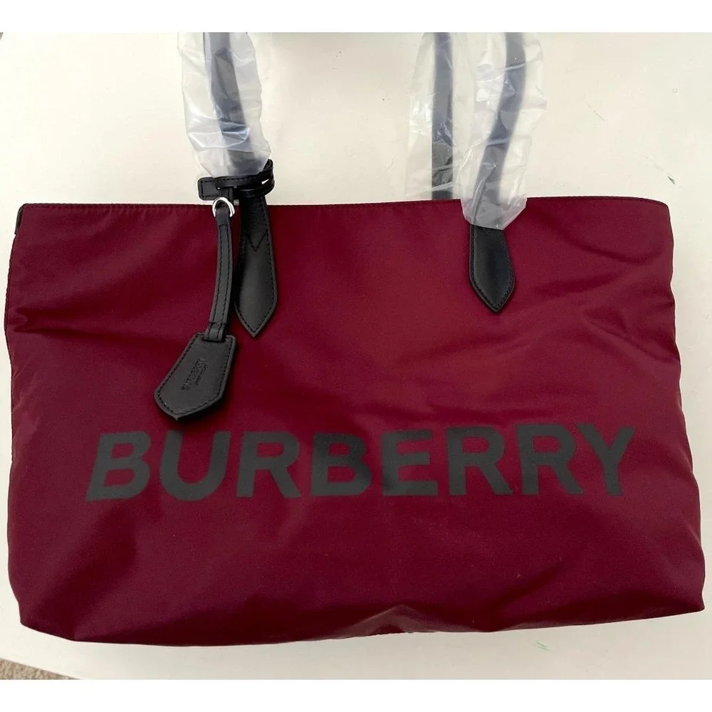 Burberry LL MD Nylon and Leather‎ Tote Bag,  in Dark Red, Made in Italy